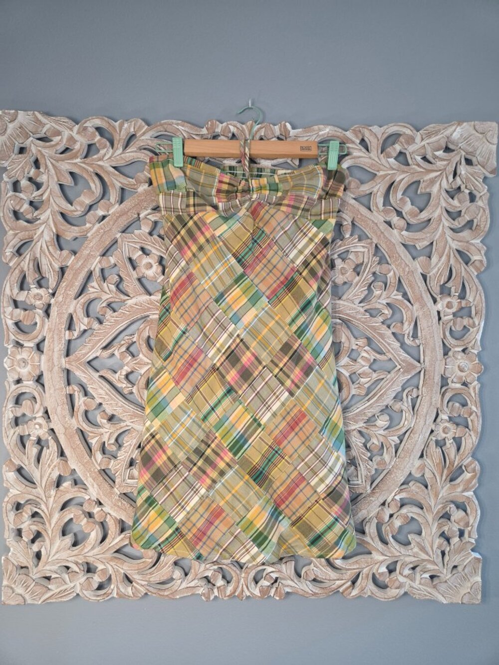 Ann Taylor Loft Multi Patchwork Plaid Convertible Halter Tie Mini Sundress Dress